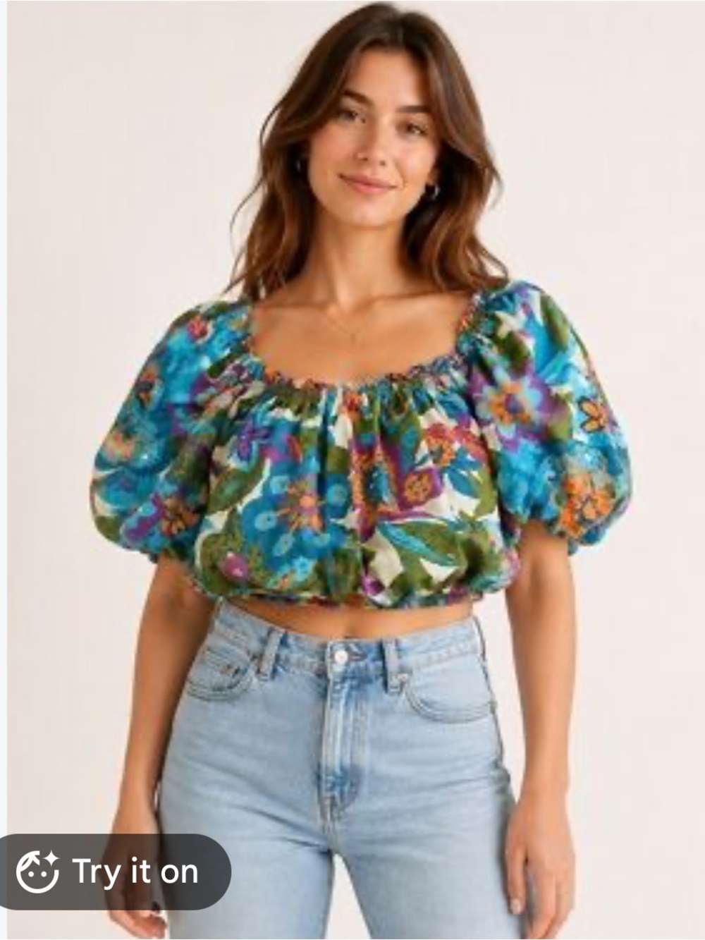 Jennifer & Grace Floral Puff Sleeve Peasant Blouse
